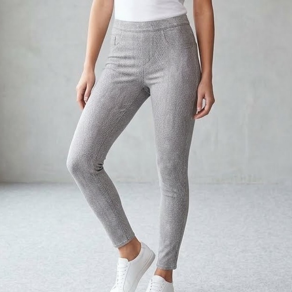 SPANX Ankle Jean-ish Leggings Gray Python Snakeskin Pattern Pull On Womens M